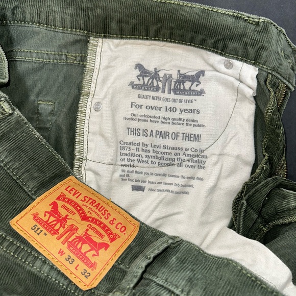 Levi’s 511 Slim Fit Corduroy Pants Olive Green W33 L32 - Picture 7 of 16